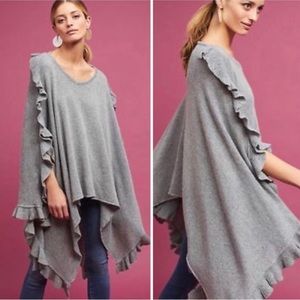 NWT Anthropologie Gray oversized poncho ruffle sweater, O/S